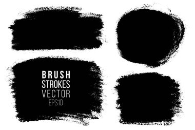 Büyük elle çizilmiş fırça darbeleri, arka planında için lekeleri vektör kümesi. Tek renkli tasarım öğeleri kümesi. Tek renk tek renkli sanatsal el çekilmiş arka planlar çeşitli şekiller.
