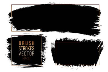 Büyük elle çizilmiş fırça darbeleri, arka planında için lekeleri vektör kümesi. Tek renkli tasarım öğeleri kümesi. Tek renk tek renkli sanatsal el çekilmiş arka planlar çeşitli şekiller.