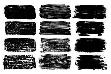 Elle çizilmiş fırça darbeleri, arka planda lekeler. Tek renkli tasarım elementleri ayarlandı. Bir renk monokrom sanatsal el çizimi arkaplan.