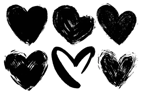Colecciones vectoriales de grunge dibujado a mano corazones de San Valentín aislados sobre fondo transparente. Símbolo del corazón a mano. Diversas formas de corazón dibujadas a mano — Vector de stock
