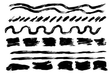 Vektör mürekkep kalem fırça darbeleri ayarlayın. Tek renkli tasarım öğeleri. Elle çizilmiş çizgiler farklı türde. Fırçalanmış öğeleri.