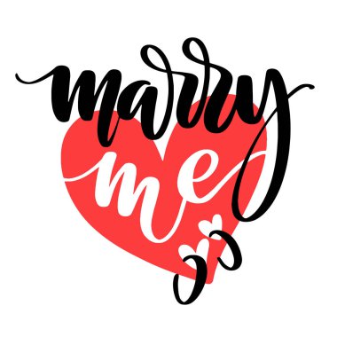 Sevgililer günü yaratıcı sanatsal el çekilmiş kartı. Vektör çizim. Evlilik, aşk, romantik şablonu. Kelimeler kalp ve halkaları ile evlen benimle.