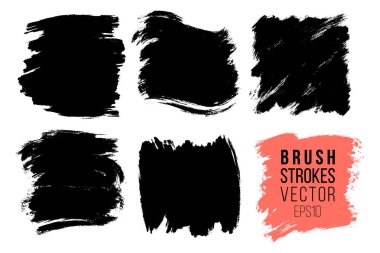 Büyük elle çizilmiş fırça darbeleri, arka planında için lekeleri vektör kümesi. Tek renkli tasarım öğeleri kümesi. Arka plan tek renk tek renkli sanatsal elle çizilmiş şekiller kare.