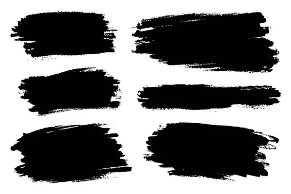 큰 손으로 그린 브러쉬 스트로크, 배경에 대 한 얼룩의 벡터 집합입니다. 흑백 디자인 요소 집합입니다. 한 컬러 흑백 예술 손으로 그려진된 배경 다양 한 모양. — 스톡 벡터
