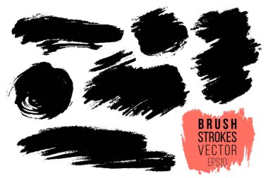Elle çizilmiş fırça darbeleri, arka planda lekeler. Tek renkli tasarım elementleri ayarlandı. Bir renk monokrom sanatsal el çizimi arkaplan.