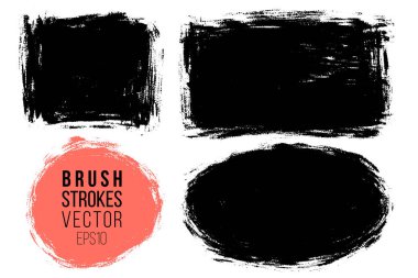 Büyük elle çizilmiş fırça darbeleri, arka planında için lekeleri vektör kümesi. Tek renkli tasarım öğeleri kümesi. Tek renk tek renkli sanatsal el çekilmiş arka planlar çeşitli şekiller.