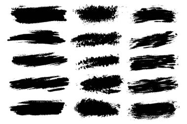 Elle çizilmiş fırça darbeleri ve lekeleri vektör kümesi. Arka plan tek renk tek renkli sanatsal elle çizilmiş.