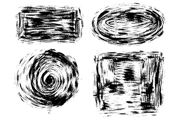 Vector set grote hand getrokken droge penseelstreken, vlekken voor achtergronden. Monochroom ontwerpelementen instellen. Één kleur zwart-wit artistieke hand getekende achtergronden verschillende vormen. — Stockvector