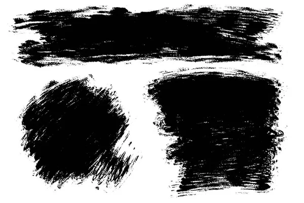 背景の汚れ、大きな手描きブラシ ストロークのベクトルを設定します。白黒のデザイン要素を設定します。芸術的な 1 つのカラー モノクロ手描き背景様々 な形状. — ストックベクタ