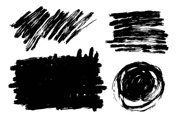 背景の汚れ落書きベクター手描きブラシ ストロークを設定します。白黒のデザイン要素を設定します。芸術的な 1 つのカラー モノクロ手描き背景様々 な形状. — ストックベクタ