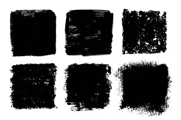 背景の汚れ、大きな手描きブラシ ストロークのベクトルを設定します。白黒のデザイン要素を設定します。正方形の 1 つの色の白黒の芸術的な手描きの背景図形. — ストックベクタ