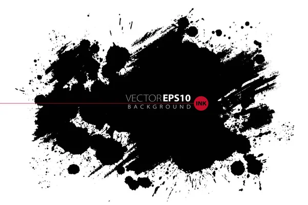 Vector hand drawn big brush stain with blots. Monochrome ink painted stroke. Painted by brush black stain. Monochrome artistic backdrop. One color grungy background. — Stock Vector