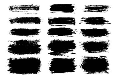 Elle çizilmiş fırça darbeleri ve lekeleri vektör kümesi. Tek renk tek renkli sanatsal el çekilmiş arka planlar ve grafik kaynakları.