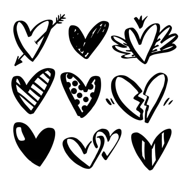 Colecciones vectoriales de corazones dibujados a mano aislados sobre fondo transparente. Símbolo del corazón a mano. Diversas formas de corazón dibujadas a mano — Vector de stock