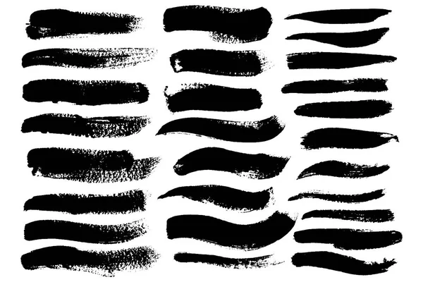 Vector set hand getrokken penseelstreken en vlekken. Één kleur zwart-wit artistieke hand getekende achtergronden en grafische middelen. — Stockvector