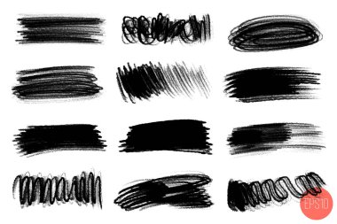 Elle çizilmiş fırça darbeleri, arka planında için lekeleri vektör kümesi. Gri tonlu tasarım öğeleri kümesi. Sanatsal el arka planlar çeşitli şeklinde çekilmiş..