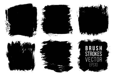 Büyük elle çizilmiş fırça darbeleri, arka planında için lekeleri vektör kümesi. Tek renkli tasarım öğeleri kümesi. Arka plan tek renk tek renkli sanatsal elle çizilmiş şekiller kare.