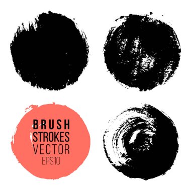 Vektör zemin için daireler boyalı el ayarlayın. Tek renkli sanatsal el çekilmiş arka planlar. Elle çizilmiş lekeler yuvarlak şekil kümesi.