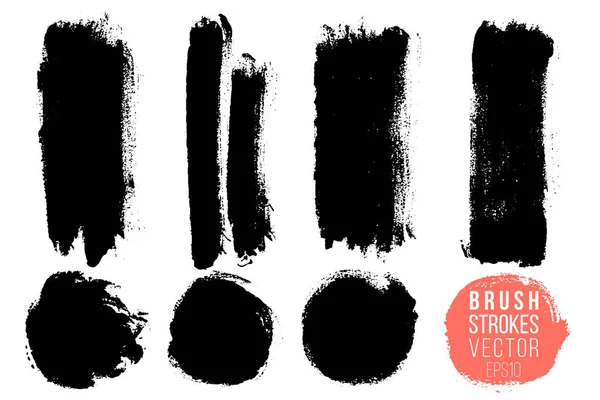 Vector ink blots vertical rectangular and circle shapes. Hand painted spots. Grunge brush strokes. — Stock Vector