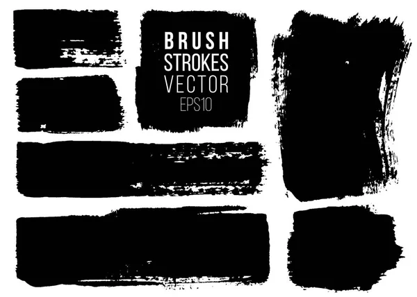 Grunge painted spots set. Vector brush strokes. Distressed banners. Black stripes isolated, paintbrush collection. Modern textured shapes. — Stock Vector