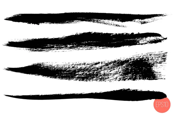 Vektor-Set von handgezeichneten Pinselstrichen, Ursprünge für kundenspezifische Pinsel. monochrome Gestaltungselemente gesetzt. schwarze Farbe künstlerische Hand gezeichnete horizontale Formen. — Stockvektor