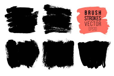 Büyük elle çizilmiş fırça darbeleri, arka planında için lekeleri vektör kümesi. Tek renkli tasarım öğeleri kümesi. Arka plan tek renk tek renkli sanatsal elle çizilmiş şekiller kare.