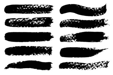 Elle çizilmiş fırça darbeleri ve lekeleri vektör kümesi. Tek renk tek renkli sanatsal el çekilmiş arka planlar ve grafik kaynakları.