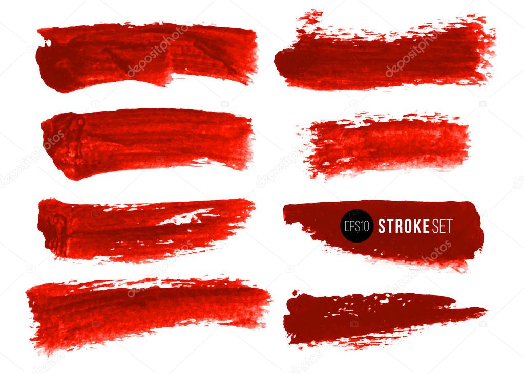 Vector set of hand drawn brush strokes. Red color artistic hand drawn backgrounds and graphic resources.