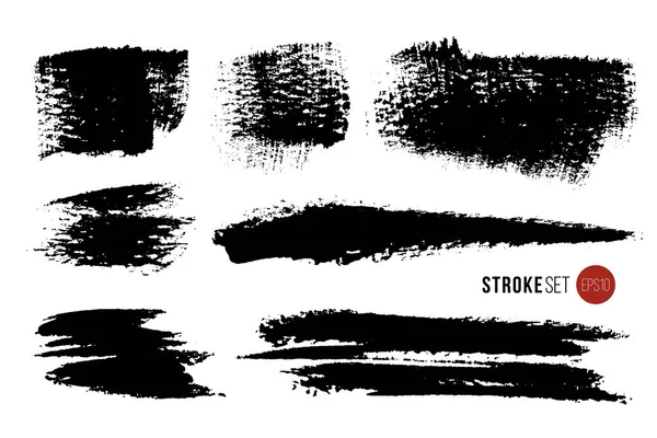 Conjunto vectorial de pinceladas y manchas dibujadas a mano. Un color monocromo artístico dibujado a mano fondos y recursos gráficos. Varios puntos de tinta de forma y stipes . — Archivo Imágenes Vectoriales