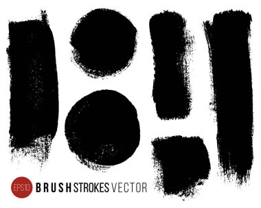 Vektör mürekkep lekeleri dikdörtgen ve daire şekilleri. Elle boyanmış lekeler. Grunge fırça darbeleri büyük set.