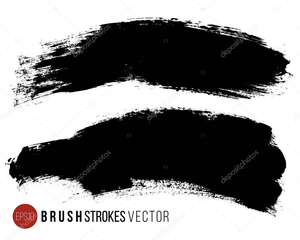 Grunge brush painted spots. Vector ink brush strokes. Distressed banners. Modern textured rectangular shape set.