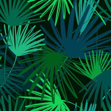 Vektör Dikişsiz desen. Palmiye minimalist duvar kağıdı bırakır. El çizilmiş tropikal arka plan.