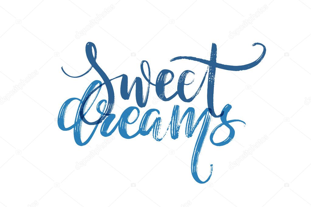 Hand drawn vector lettering. Sweet dreams words by hand. Isolated vector illustration. Handwritten modern calligraphy.