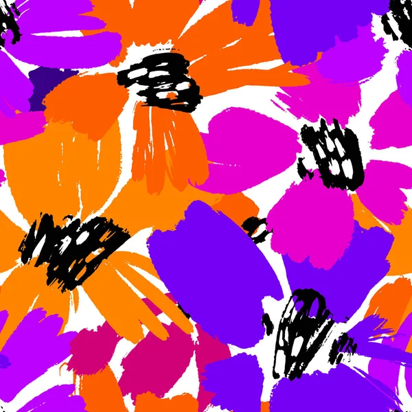 Motif vectoriel sans couture avec dessin à la main fleurs sauvages, illustration botanique colorée, éléments floraux, dessin à la main fond reproductible. Contexte artistique. — Image vectorielle