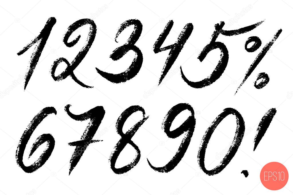 Vector set of calligraphic hand written numbers. Design elements, brush lettering.
