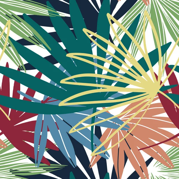 Modèle sans couture vectoriel. Palm laisse papier peint. Fond tropical dessiné à la main . — Image vectorielle