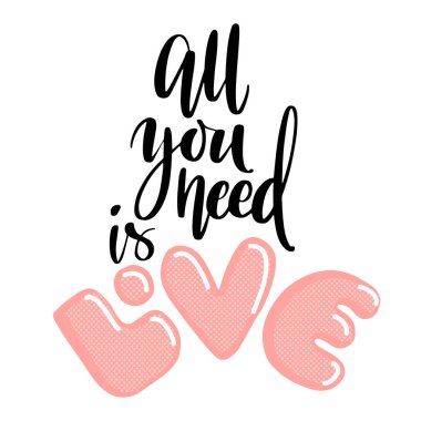 Yaratıcı sanatsal el çizilmiş kart. Vektör illüstrasyon. Aşk şablonu. Tek ihtiyacın olan beyaz arka plandaki aşk kelimeleri..