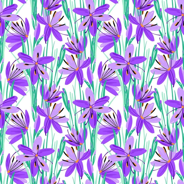 El çizilmiş bitkiler ile vektör dikişsiz desen. Çiçekler, yapraklar ve dallar ile Botanik arka plan.