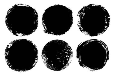 Vektör zemin için daireler boyalı el ayarlayın. Tek renkli sanatsal el çekilmiş arka planlar. Elle çizilmiş lekeler yuvarlak şekil kümesi.