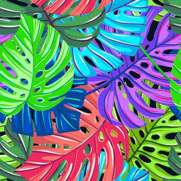 Векторный бесшовный рисунок с тропическими листьями. Монстра оставляет текстуру. Цветочный фон джунглей . — стоковый вектор