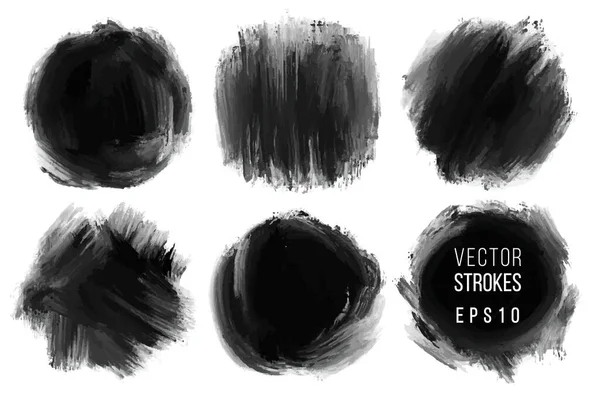 Vector hand drawn brush stains. Greyscale painted round shape strokes. Artistic backdrops. Grungy backgrounds. — Stock Vector