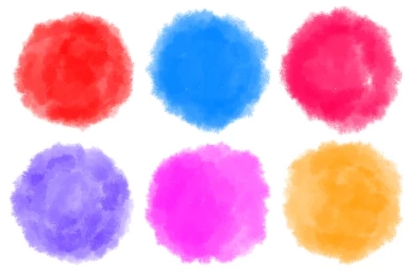 Set van aquarelvormen. Aquarel blobs. Kleurrijke aquarel hand geschilderde cirkels geïsoleerd op wit. Illustratie voor artistiek ontwerp. Ronde vlekken, blobs van verschillende kleur. — Stockvector