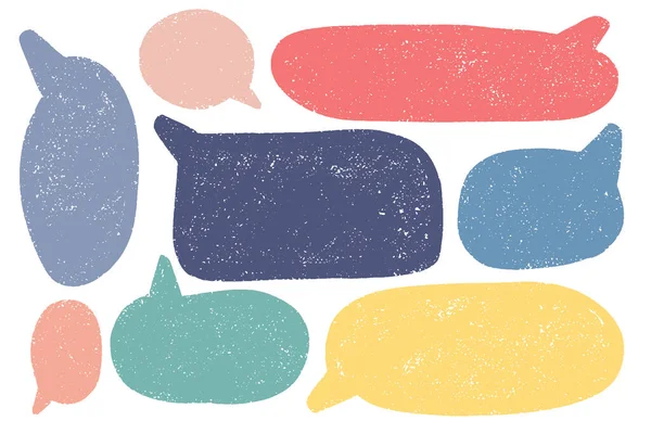 Hand drawn callout clouds. Speech bubbles various shapes and colors . Vector textured elements for designs. — Stock Vector