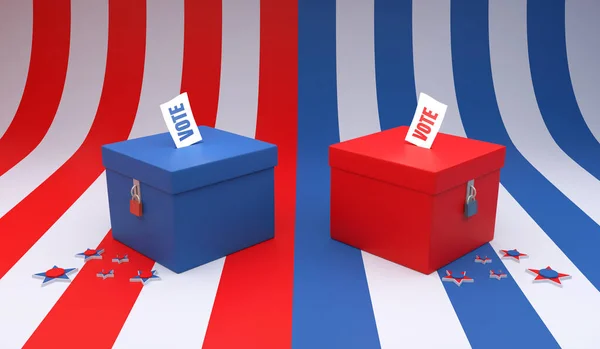 Rendering Illustration Red Blue Ballot Box Vote Text Isolated Red — Fotografia de Stock