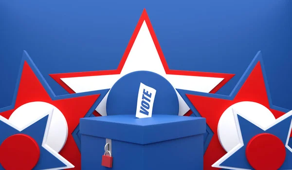 Rendering Illustration Blue Ballot Box Vote Text Padlock Isolated Red — Fotografia de Stock