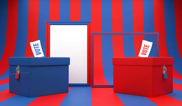 Rendering Illustration Red Blue Ballot Box Vote Text Isolated Red — Stock Photo, Image