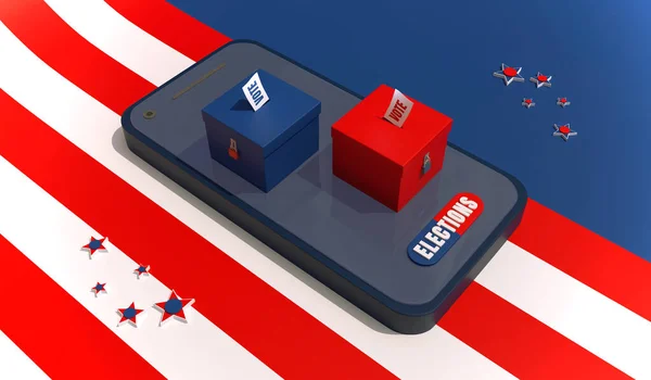 Rendering Illustration Online Election Counting Concept Smartphone App Red Blue — Fotografia de Stock