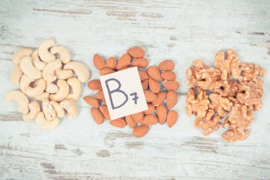 Vintage Fotoğraf, vitamin B7, diyet lifi ve doğal mineraller, sağlıklı beslenme kavramı içeren besleyici farklı fındık