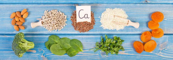 Ingrédients Produits Sains Contenant Calcium Des Fibres Alimentaires Sources Naturelles — Photo