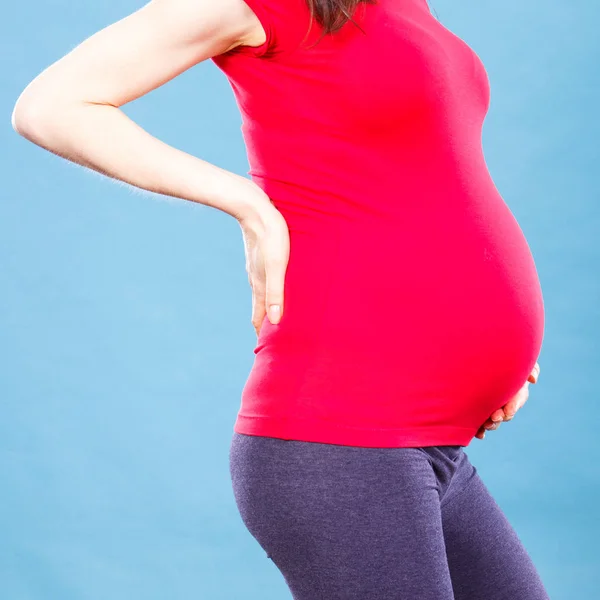 Těhotná Žena Bolestí Žaludku Nebo Bolesti Zad Koncepce Zdravotní Péče — Stock fotografie